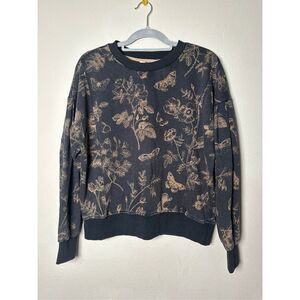 Umgee Ash French Terry Floral Crewneck Sweatshirt Sz S Oversized
